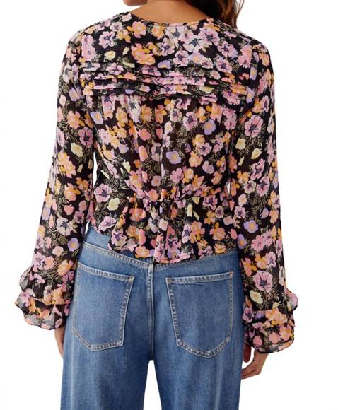 NEW FREE PEOPLE maybel blouse in black combo - Picture 3 of 5